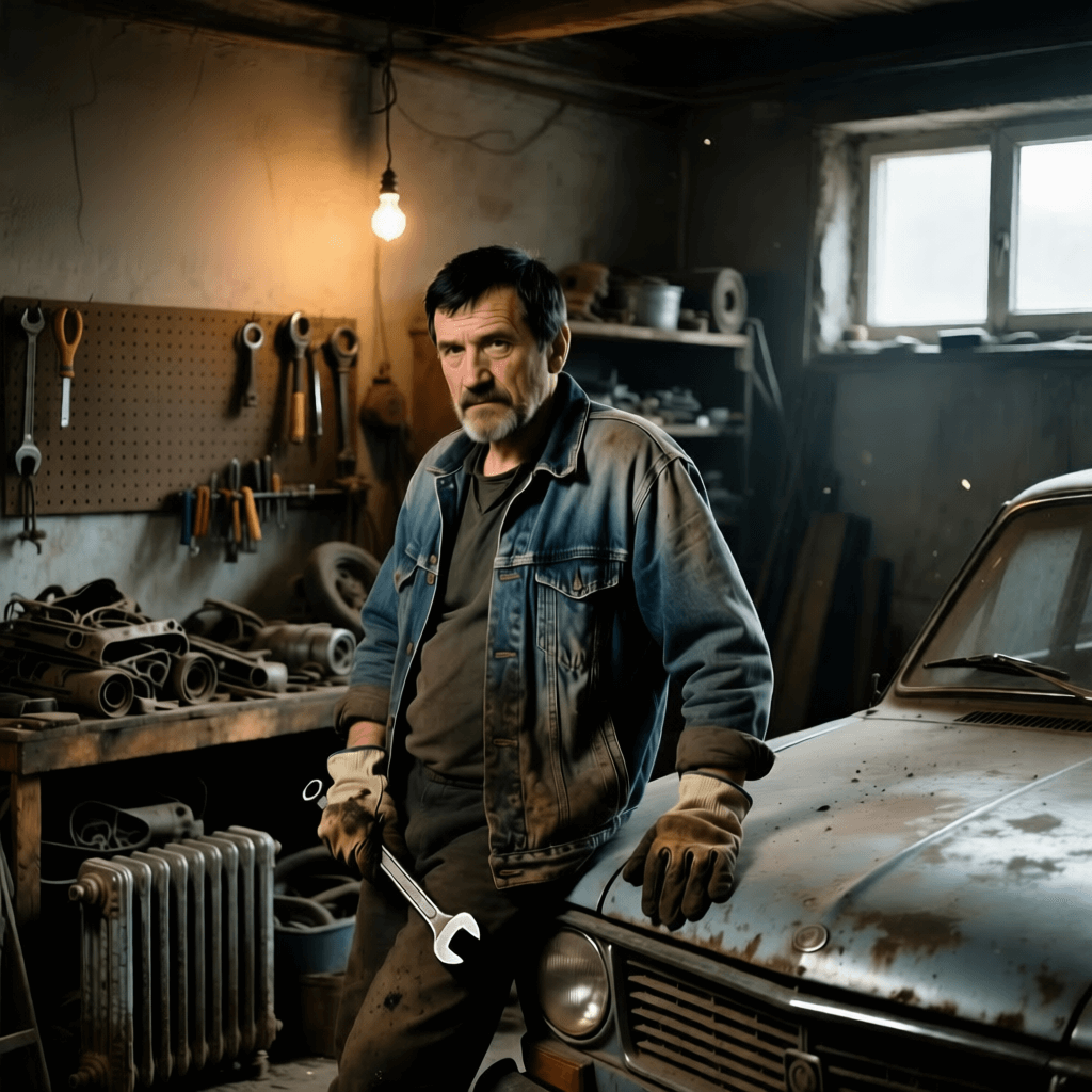Андрей в гараже с инструментом